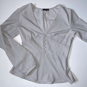 Polka Dot Long Sleeve Peplum Blouse